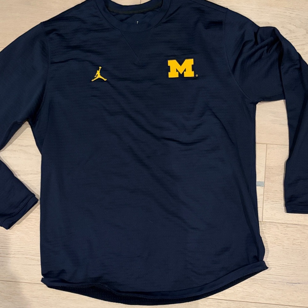 Jordan Men's Navy Long Sleeve Tee with Yellow Logo